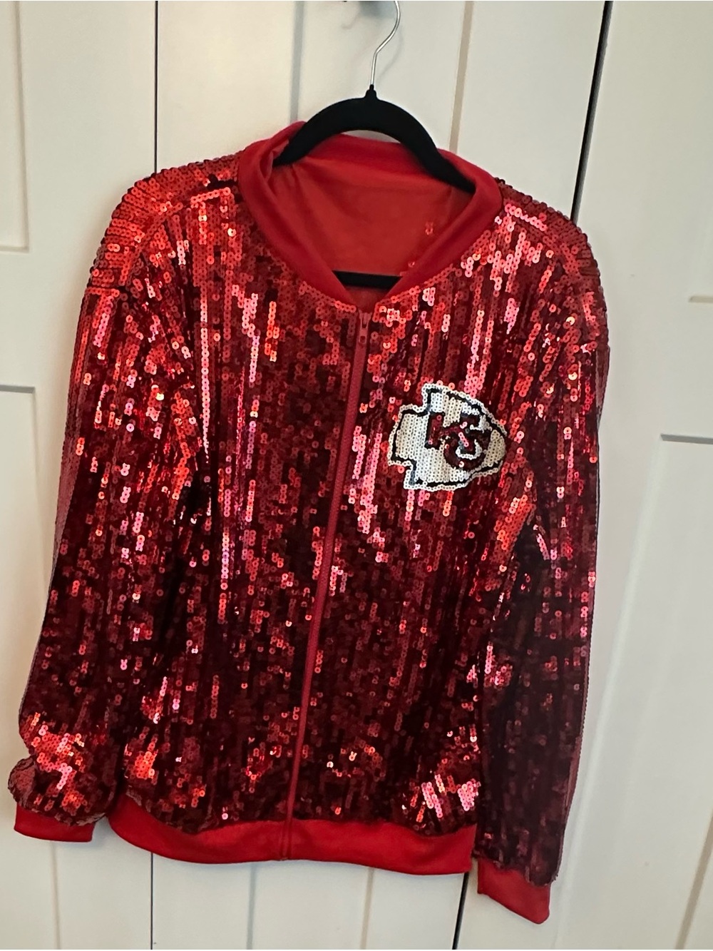 Kansas City Red Sequin Bomber Jacket with Team Patch